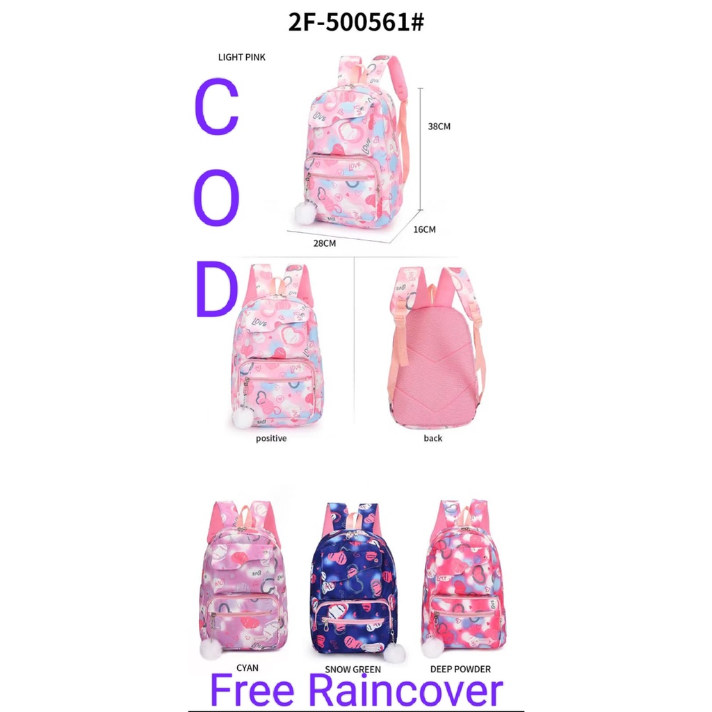 Tas Ransel Anak Sekolah SD  Perempuan Fortune  3F 500561 Pink Import Raincover