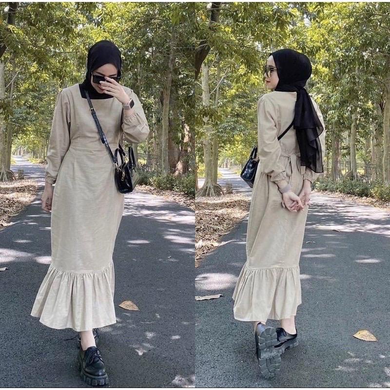 BEFAST - ZFS LONGDRESS SOFIA / ARQELA LINEN KOREAN MERMAID DRESS / Dress Pass Body Trendy / Maxy Dress Wanita Remaja / Pakaian Pesta/Kondangan / Longdress Lengan Panjang / Fashion Kekinian Wanita Remaja ABG / Outfit Style Selebgram