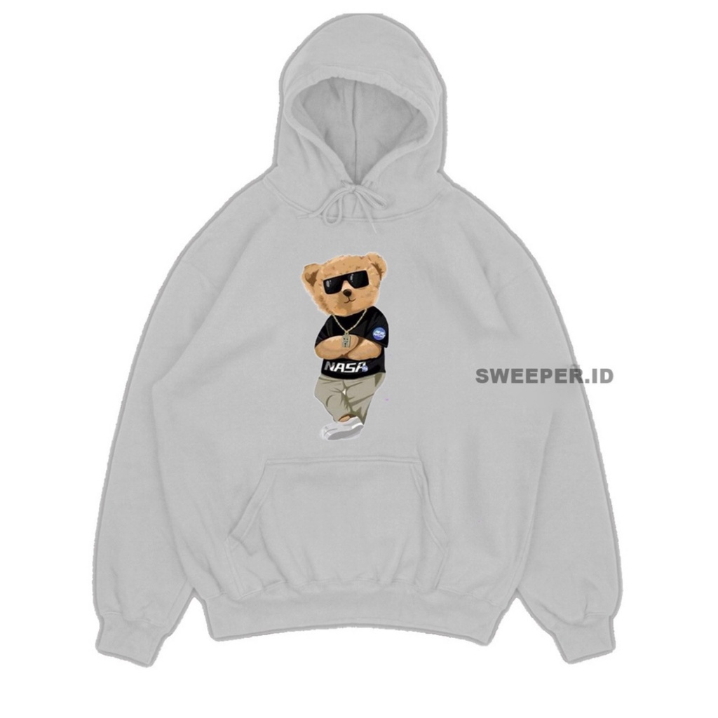 SWEATER HOODIE NASA BEAR  SABLON PRINTING BAHAN FLEECE