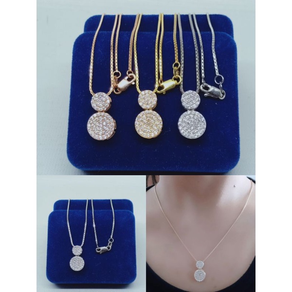 kalung perak asli silver 925 lapis emas/kalung rantai itali santa+liontin bulat di*r tumpuk 2 mp full/asli silver/fashion wanita