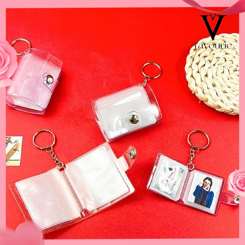 COD1 &amp; 2 Inch Mini Photo Album 16 Pockets KeyRing Key Ring Shiny Transparent Foto Binder Kecil Card Holder Keychain Gantungan Kunci Jelly Color KPOP Koleksi Ganci pacar memory kenangan hadiah potret -FA