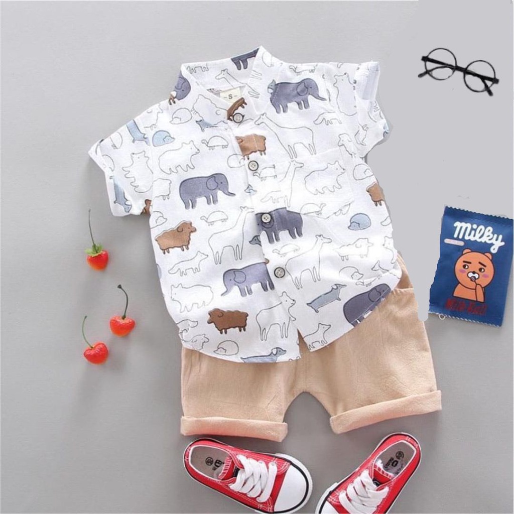 Set Hem Denim Anak Cowok Umur 0 1 2 3 4 5 Tahun Import Premium Setelan Kemeja Anak Pria Lengan Pende