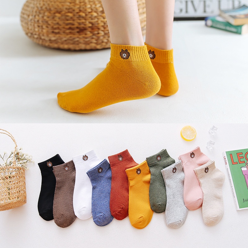 10 Pasang + Pouch Kaos Kaki Fashion Unisex Motif Bear ACC