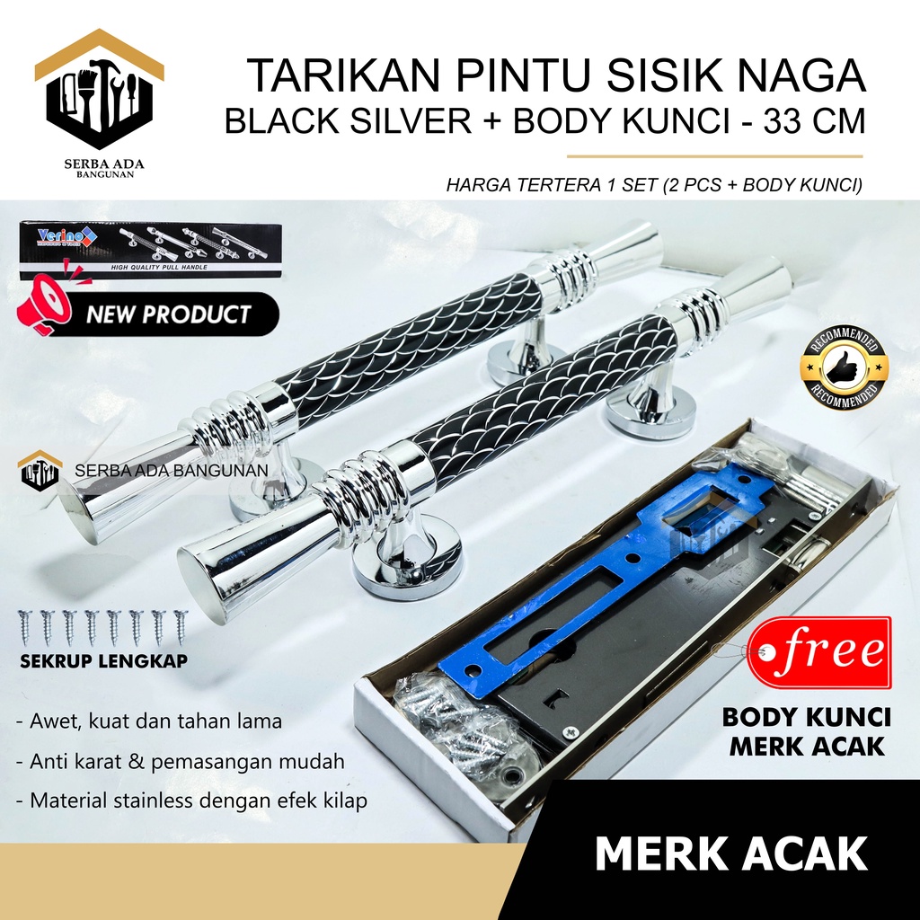 PAKET TARIKAN PINTU SISIK NAGA 1set body kunci komplit + Tarikan 2pcs / 1 pasang mewah elegan murah