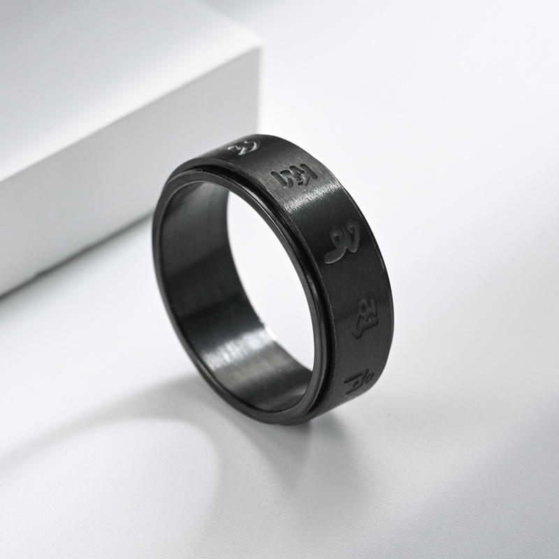 Enam Karakter Baru Mantra Berputar Cincin Kepribadian Anti- Stres Cincin Lebar 8mm Stainless Steel Rings Untuk Pria Hadiah Pesta