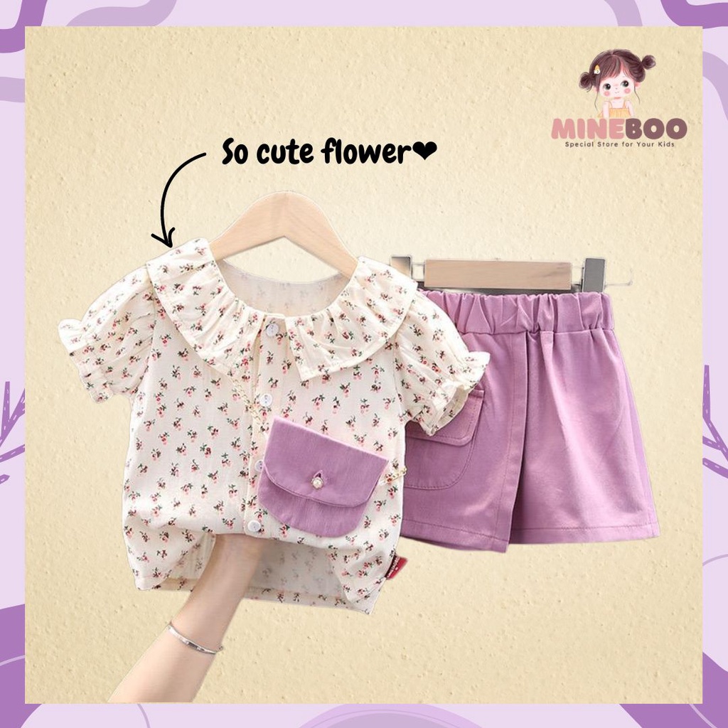 mineboo - SET PERIWINKLE BAG EBV 1-5tahun Setelan anak perempuan baru/versi Korea celana denim/baju anak perempuan