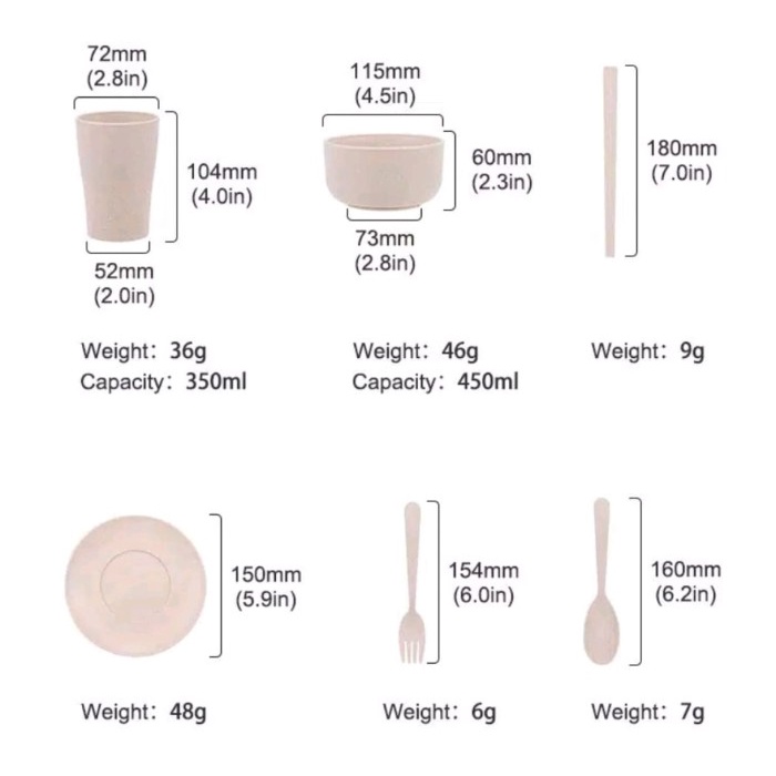MANGKOK SET 7IN1 WHEAT STRAW BOWL SOUVENIR BOX / MANGKUK PIRING SENDOK