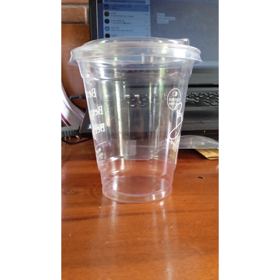 Sablon Cup Gelas Plastik PET 12/14 Oz  16/18 oz datar +Tutup Cup tebal 11 gr 1000 pc