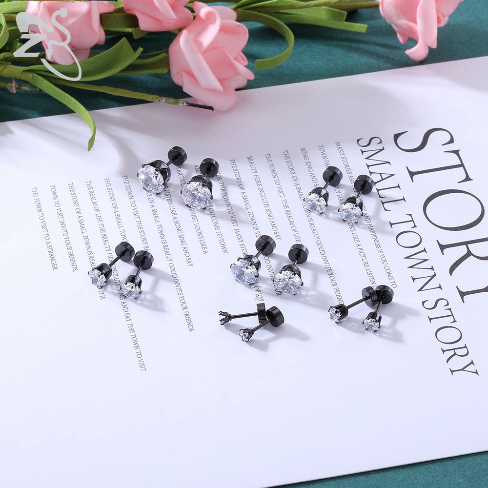 6pasang/lot 3-8mm 316L Stainless Steel Kristal Studs Earrings Set Dengan Zirkonia Besar Berlian Imitasi Tulang Rawan Telinga Studs