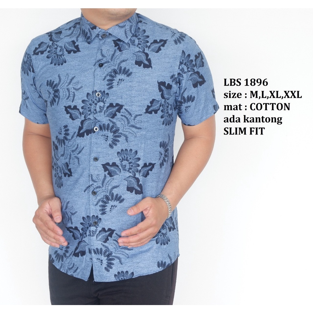 LBS1896 KEMEJA BATIK PRIA SLIM FIT LENGAN PENDEK BIRU MUDA LUIGIBATANI