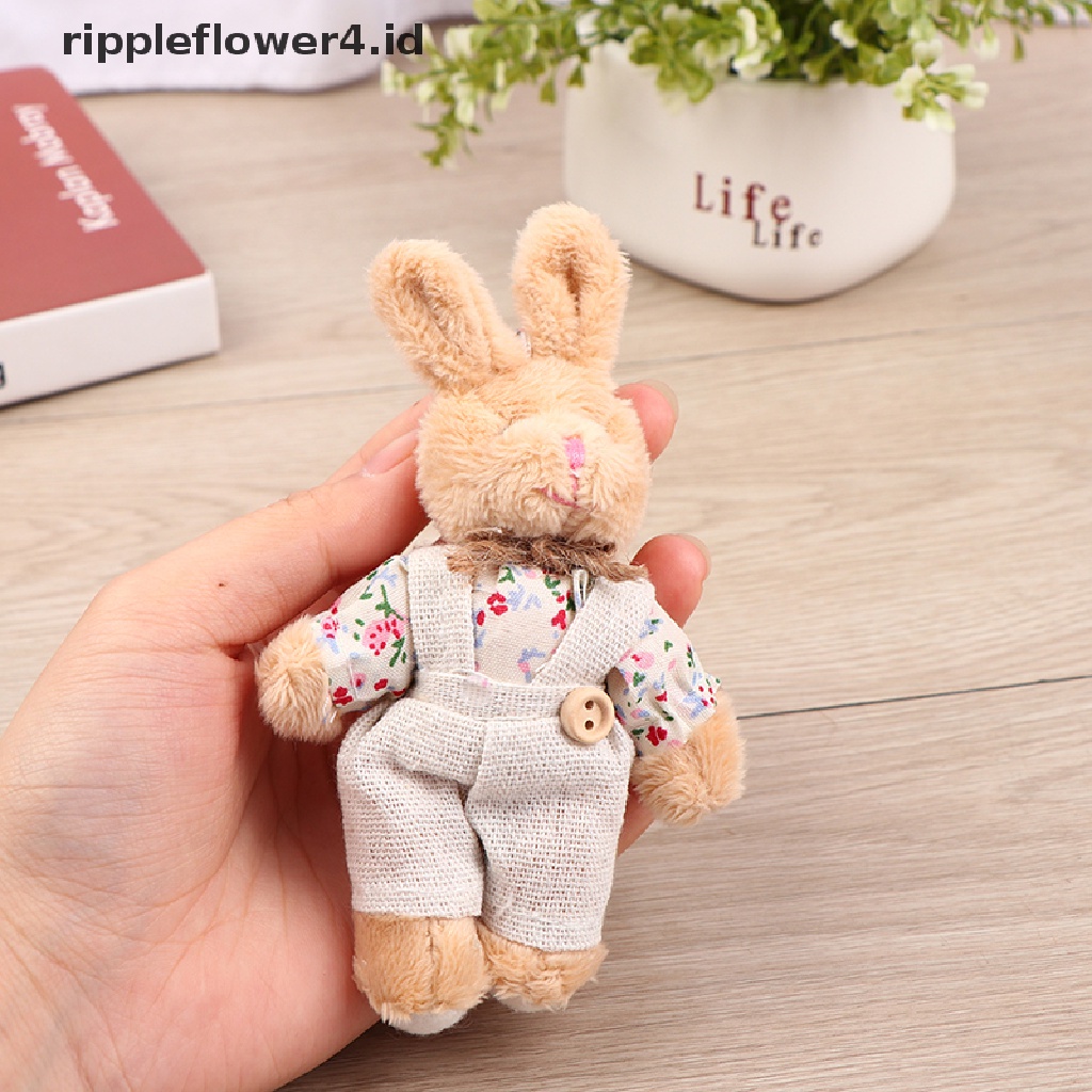 {rippleflower4.id} Gadis Lucu Gaya Negara Linen Teddy Bear Gantungan Kunci Wanita Pasangan Kelinci Keying Bag Car Trinket Mainan Mewah Liontin Mainan Hadiah~