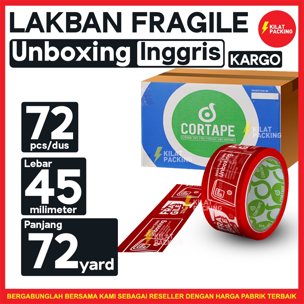 

LAKBAN FRAGILE WITH VIDEO UNBOXING BHS INGGRIS / LAKBAN MUDAH PECAH BELAH MURAH PER DUS