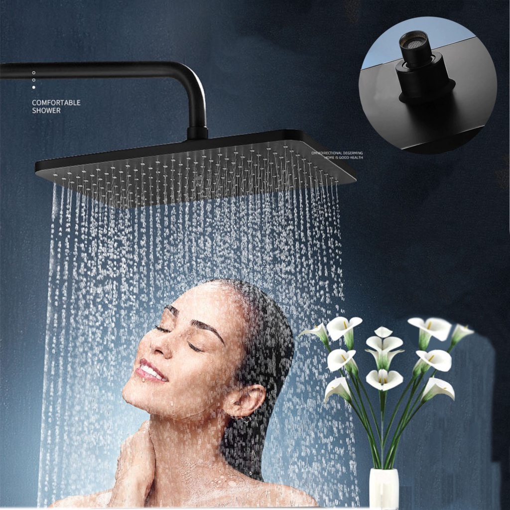 (SerbaSerbi)Wall Shower Tiang Tanam Kepala Shower Tembok Hitam