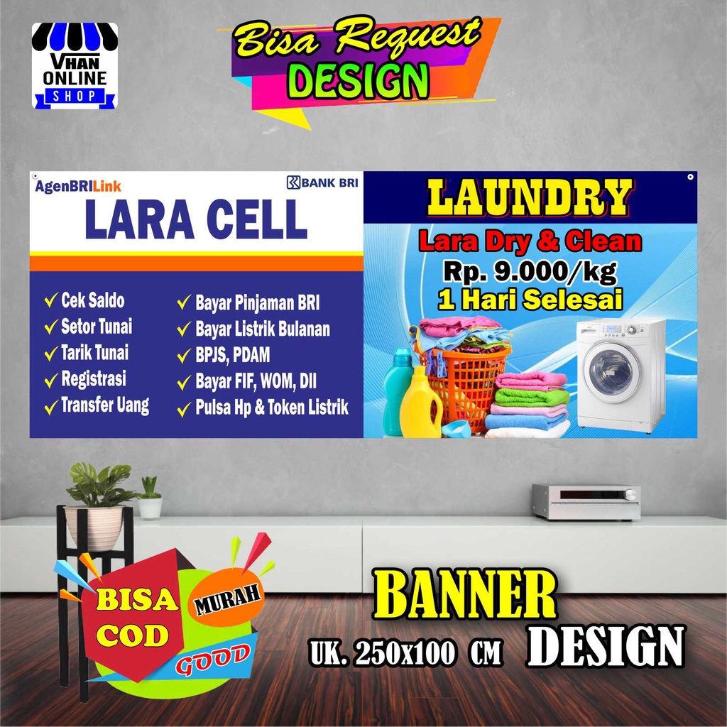 Cetak Banner / Spanduk Agen BRI Link Dan Laundry Jasa Cuci, Paket 2 Toko Bagus Murah