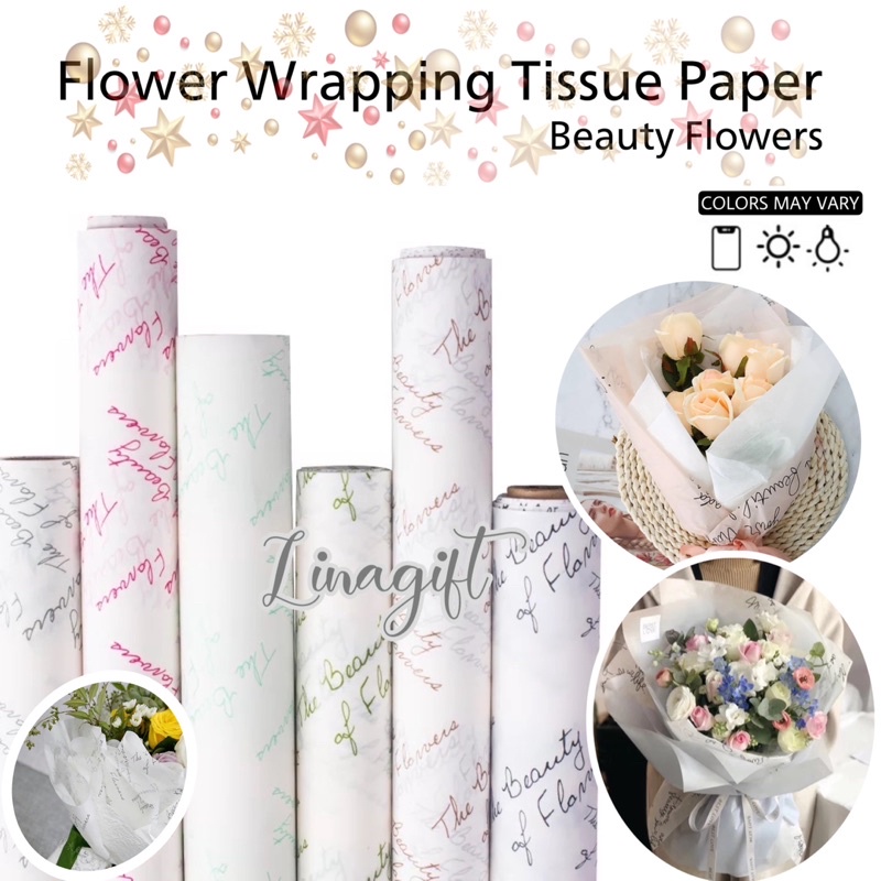 

( 1 Pak - 20 Lembar ) BEAUTY FLOWERS - KERRTAS KADO - GIFT WRAPPING PAPER - FLOWER WRAPPING TISSUE CLASSIC PAPER