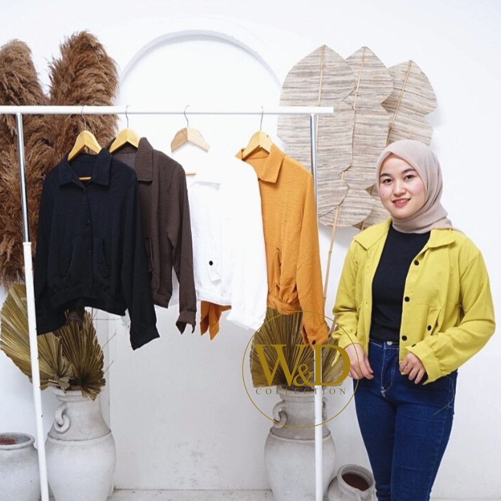 KEMEJA WANITA BLOUSE HANIN CROP POLOS CRINCLE AIRFLOW LENGAN PANJANG
