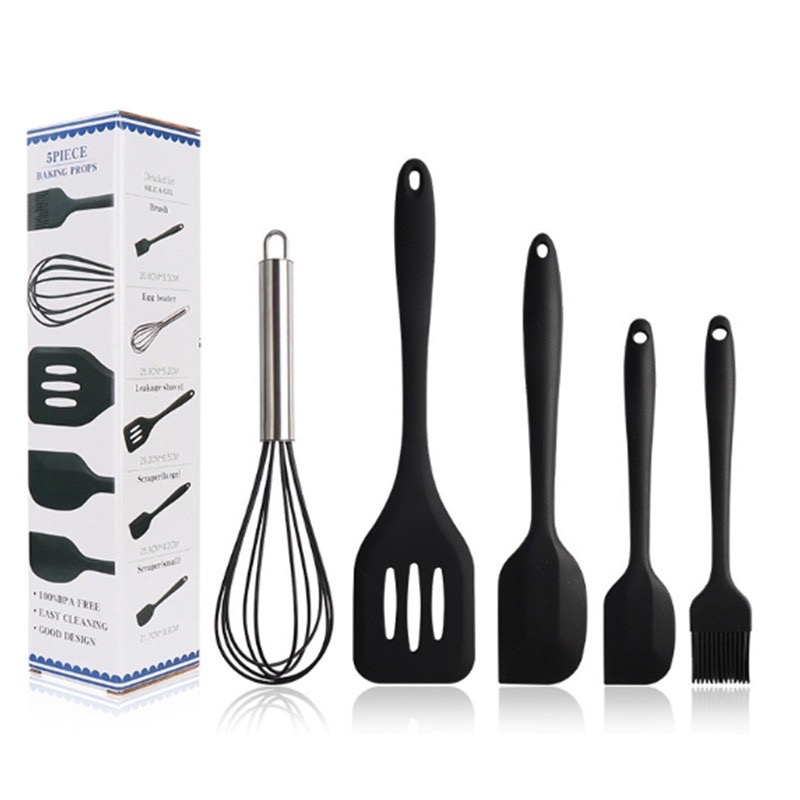 ALAT MASAK SPATULA SET 5 PCS SILIKON SUTIL KITCHEN UTENSIL TAHAN PANAS FREE PACKING BUBBLE FBL