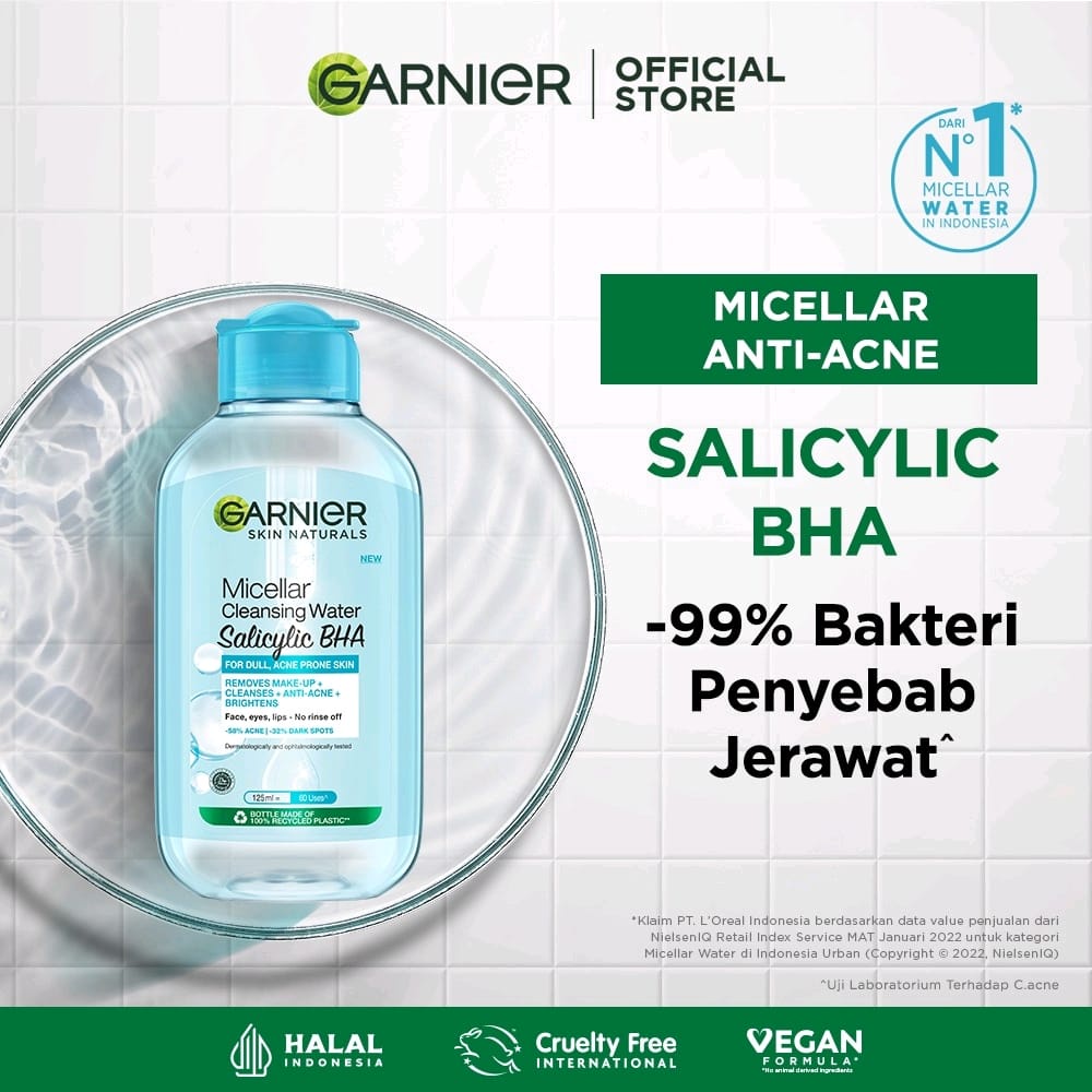 Garnier Micellar Water Salicylic Blue 125ml I Pembersih Wajah &amp; Makeup