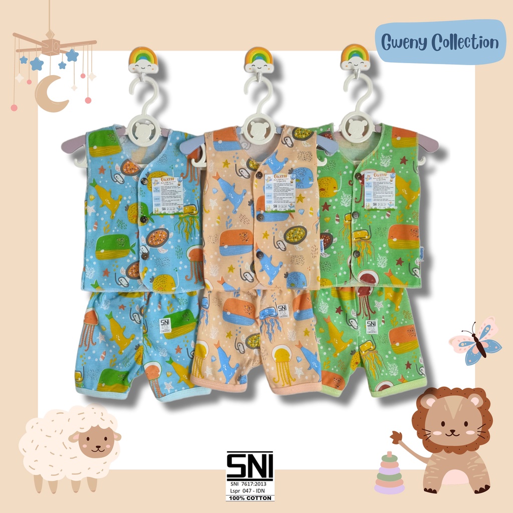 SETELAN BAJU DAN CELANA BAYI NEW BORN GWENY UNISEX MURAH / STGNB