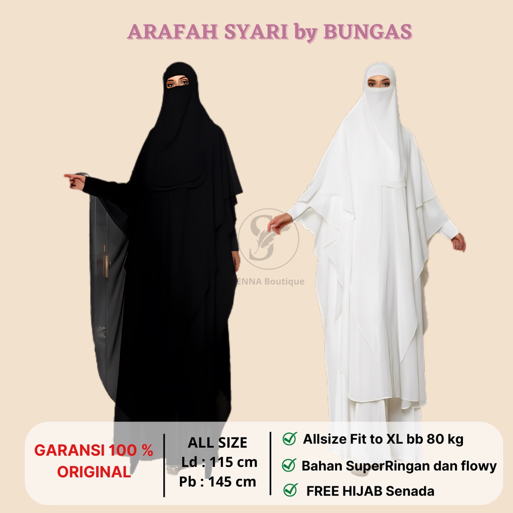 ARAFAH Series by BUNGAS READY SIAP KIRIM Motif Elegant set Jilbab ORIGINAL | Baju Dress Gamis Abaya 