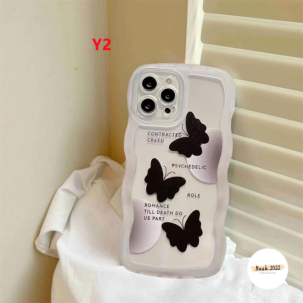Casing Xiaomi 11T Pro PO CO M3 X3 NFC Pro Redmi A1 10C 10 10A 9C NFC 9A 9 9T Note 11 11s 10 10s 9 8 Pro Kecil Hitam Kupu-Kupu Shockproof Soft TPU Case Wave Edge Back Cover