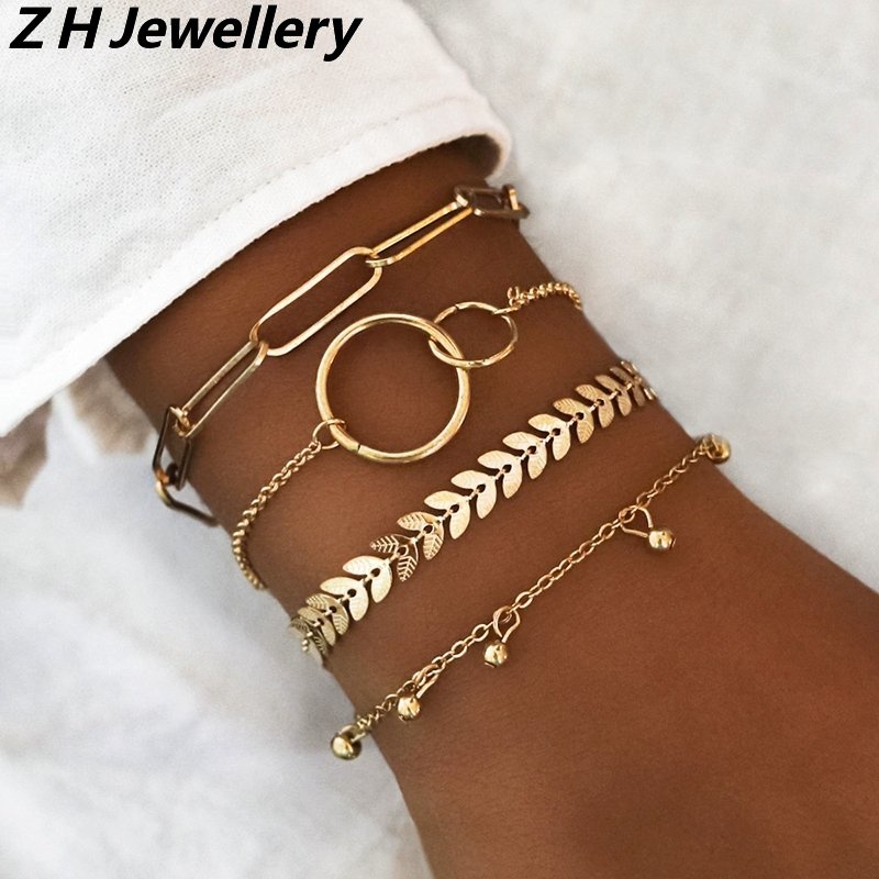 [Z H Perhiasan] 4PC/1set hip hop rock retro Perempuan fashion Gelang stainless steel Pesta Perhiasan Aksesoris