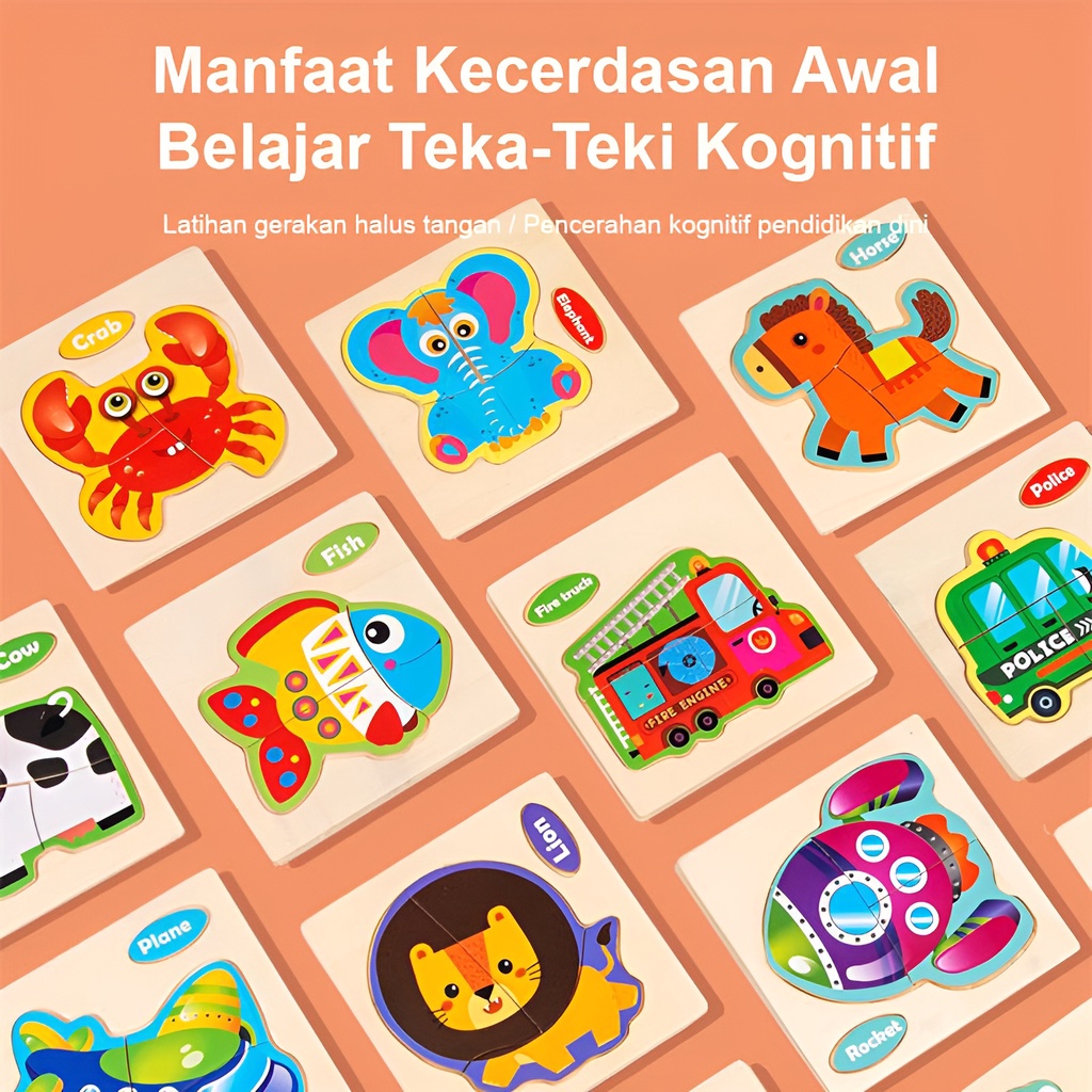 Puzzle Mainan Kayu Edukasi Anak Laki Laki Perempuan | Wooden Cognitive Puzzle Jigsaw | Hadiah Ulang Tahun Anak Cowok