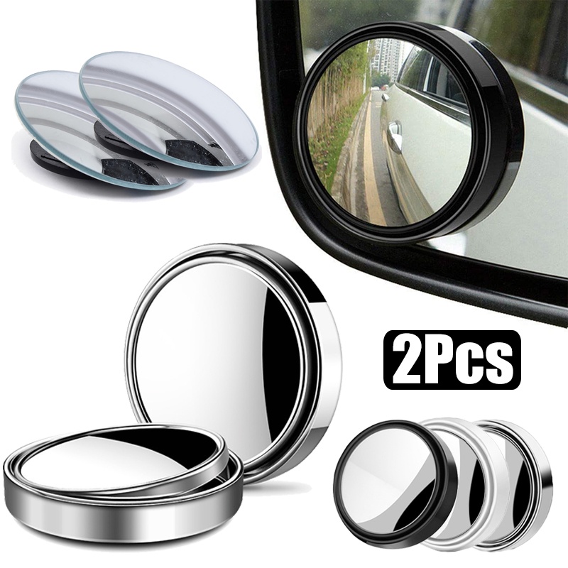 2pcs Bingkai Bulat Cembung blind spot wide-angle driving safety mirror 360derajat adjustable Kaca Spion Jernih Aksesoris Mobil