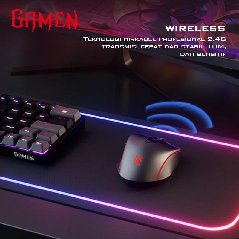 C_    GAMEN GM200W Mouse Gaming Wireless 2400 DPI Black / Mouse USB / Mouse Gaming Tanpa Kabel Presisi Tinggi Garansi Original Resmi