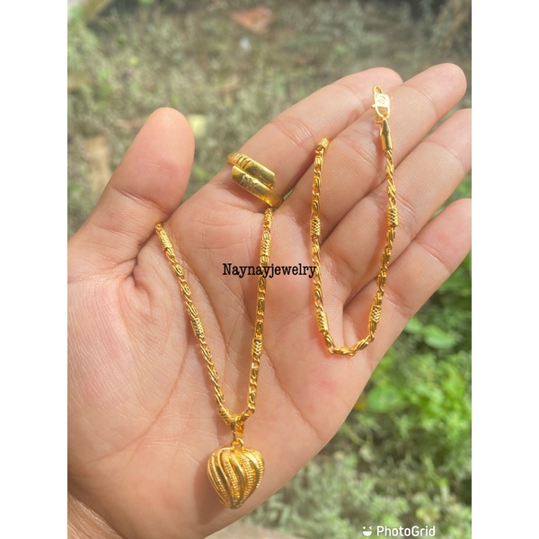 Set perhiasan bambu love Garis lapis emas 24k / Warna emas 24k