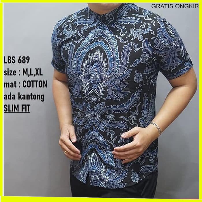 KEMEJA PRIA BATIK LENGAN PENDEK HEM BAHAN KATUN HALUS 40S LBS 689 BAJU MODERN MEWAH SLIMFIT SLIM FIT BY JAKARTA