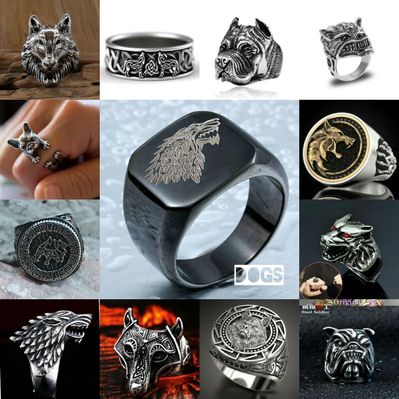 Cincin Pria Motif Binatang Buas punk style men ring wild dogs series