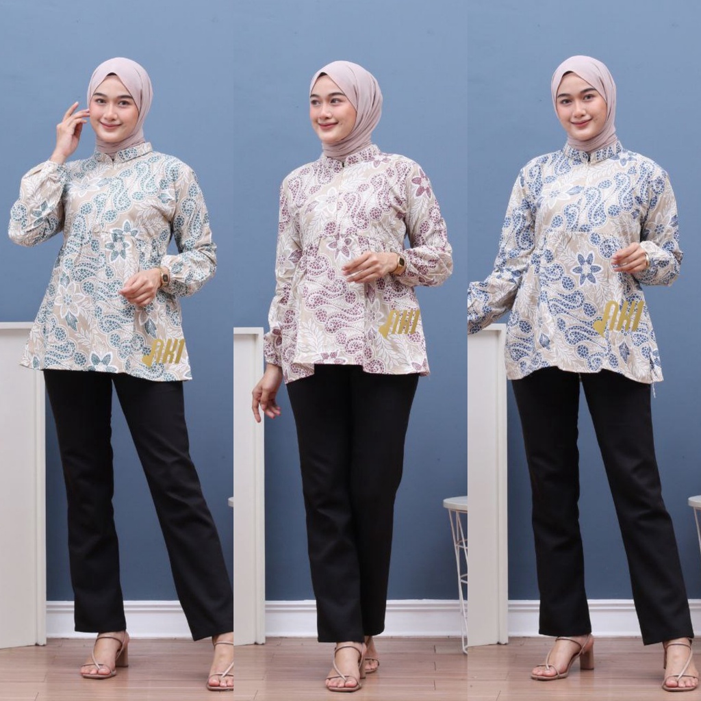 Baju Batik Wanita Modern Atasan Blouse Batik Kerja Kantor Wanita Seragam Batik Pekalongan M L XL XXL