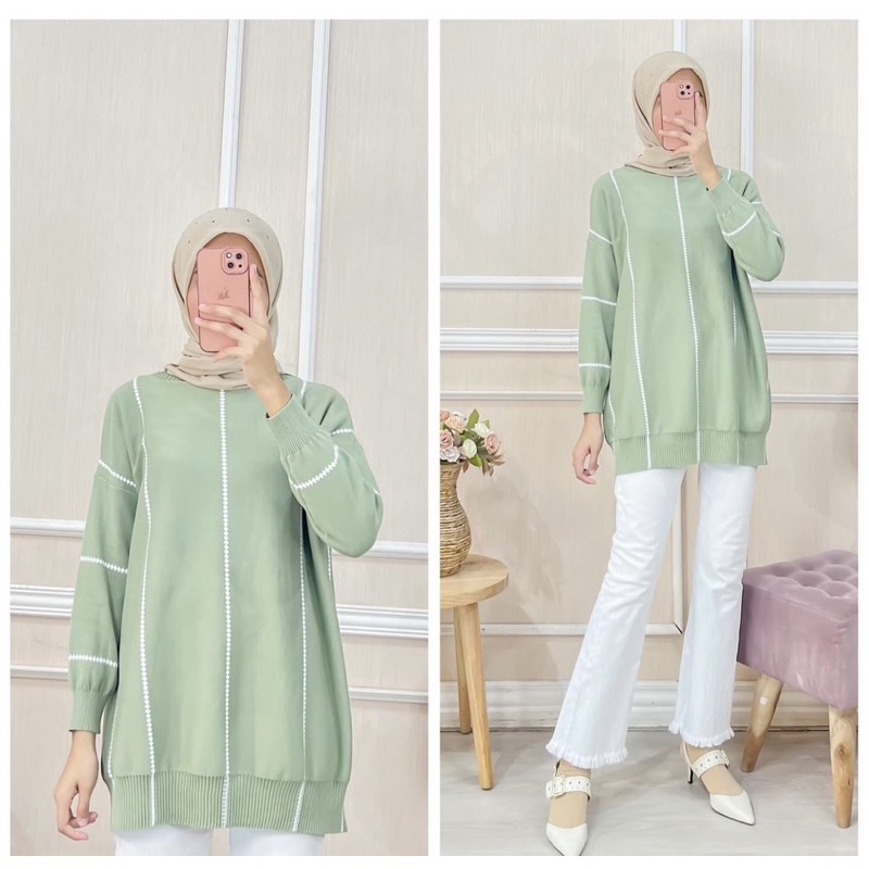 atasan rajut salur oversize premium import