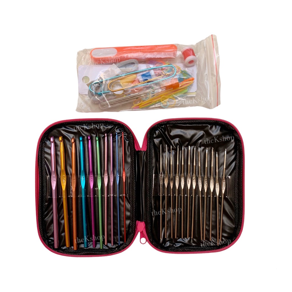 Alat Rajut Set 100pcs Lengkap Dengan Tas / Hakpen / Hook Alat Merajut Jarum Hak Crochet Knitting Hook
