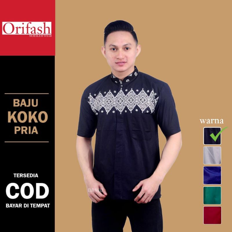 KOKO PRIA LENGAN PENDEK MODEL BORDIR KOMBINASI MIX BATIK BAJU MUSLIM PRIA DEWASA BERBAGAI MACAM WARNA