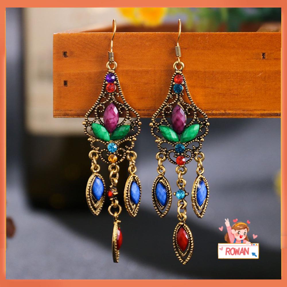 R-flower Earrings 2021bunga Berlian Imitasi Anting Menjuntai Panjang Vintage Alloy