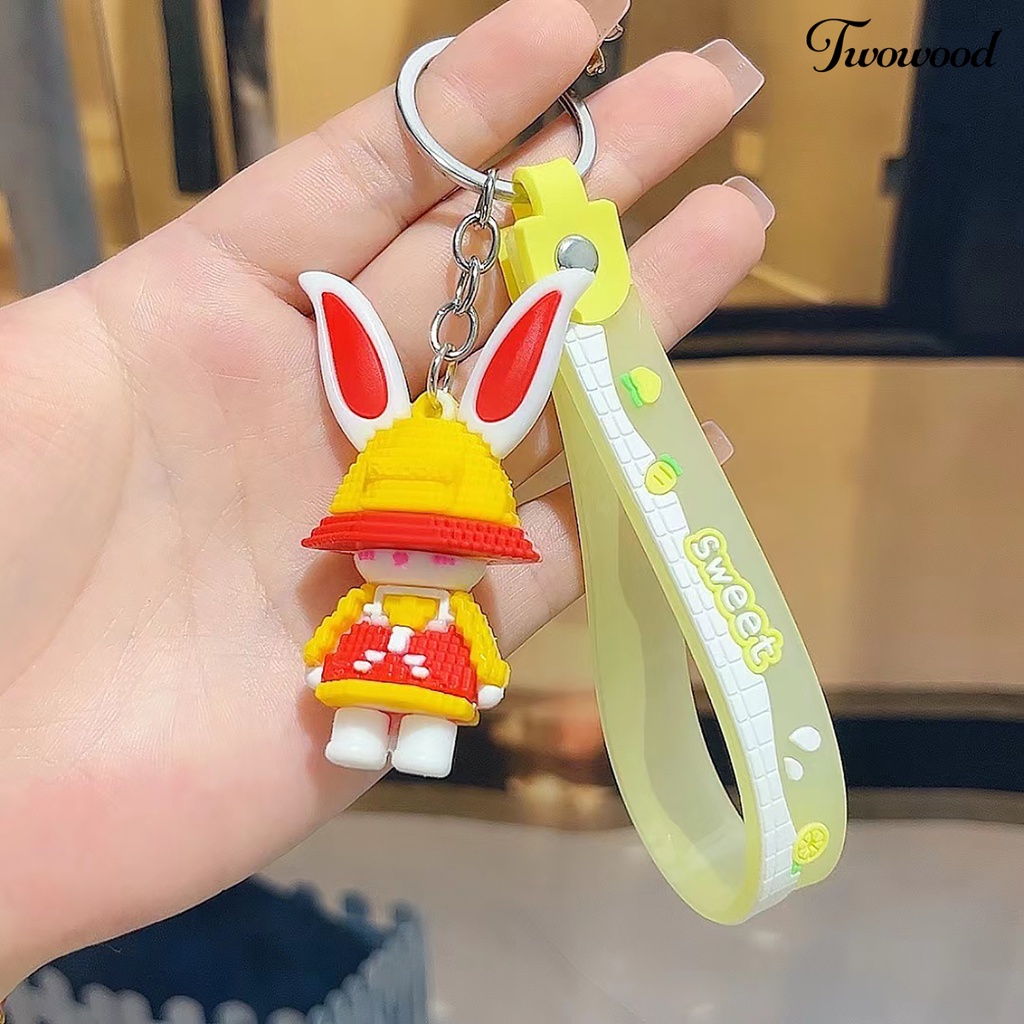 Twowood Bunny Keychain Colorful Kartun Bangunan Blok Rantai Stainless Hias Telepon Hewan Mobil Pasangan Hadiah Kelinci Keychain Untuk Penggunaan Sehari-Hari