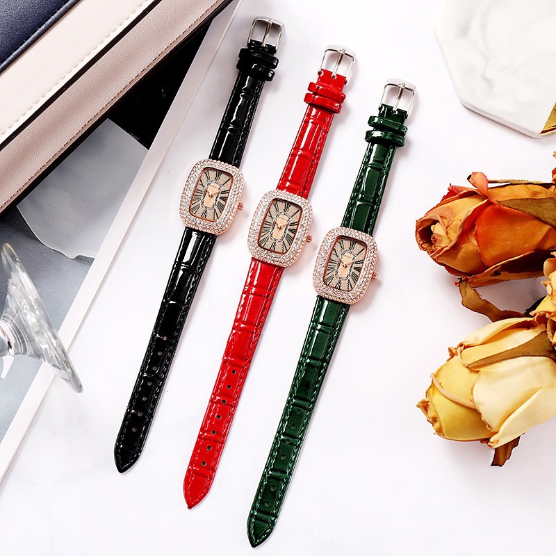 ✅COD [KUMA] Jam Tangan Wanita Analog Strap Pu Dial Kotak Aksen Berlian Imitasi JT-38