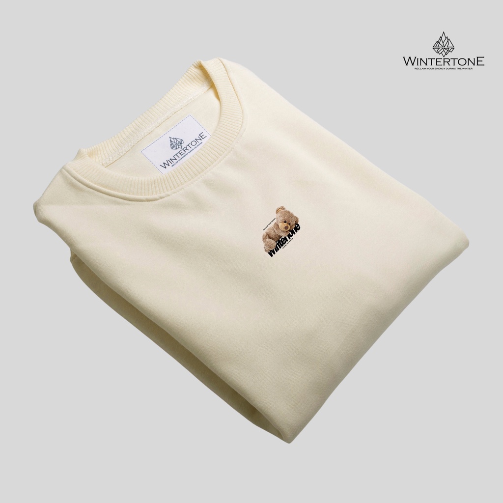 Sweater Crewneck Bear Series Cream Pria Suiter Crweneck Oversize WINTERTONE Oblong Motif Sablon Lengan Panjang Bigsize Bahan Fleece Tebal WNTRN