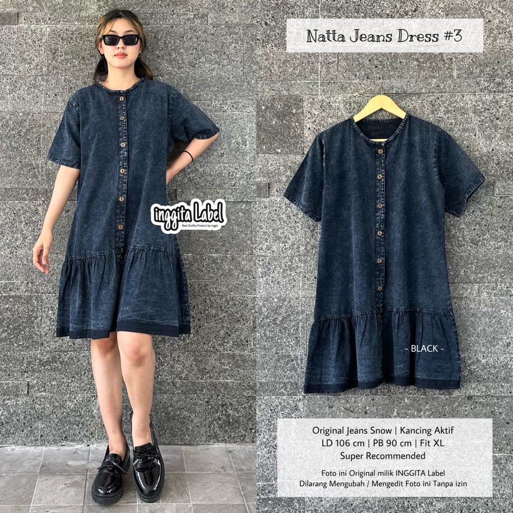 NATTA JEANS DRESS #3 BY INGGITA LABEL DRESS MIDI TUNIK DENIMWANITA CASUAL ORIGINAL JEANS SNOW LD 106
