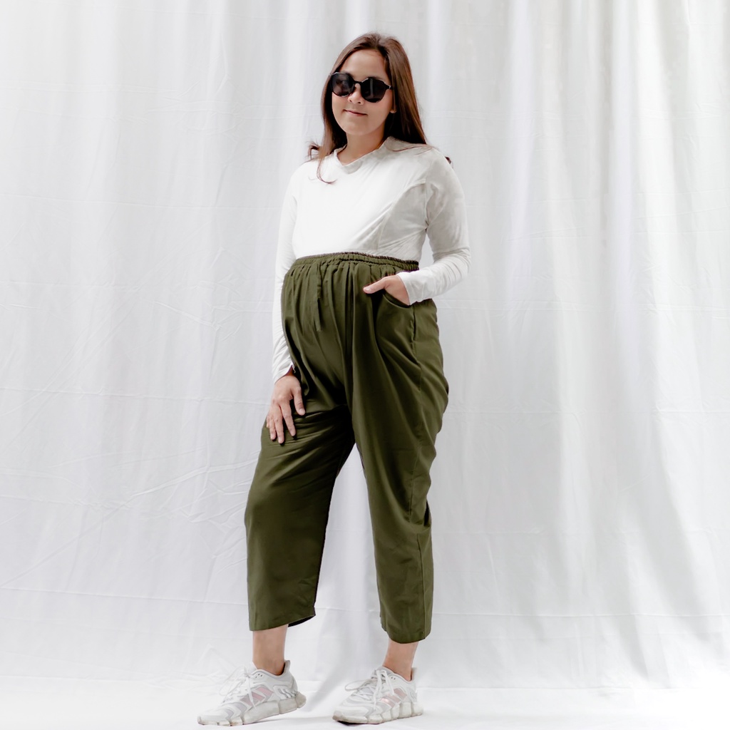 Bajuboo Yomi - Baggy Pants Linen Rami Premium Full Karet Bumil Friendly (HANYA CELANA)