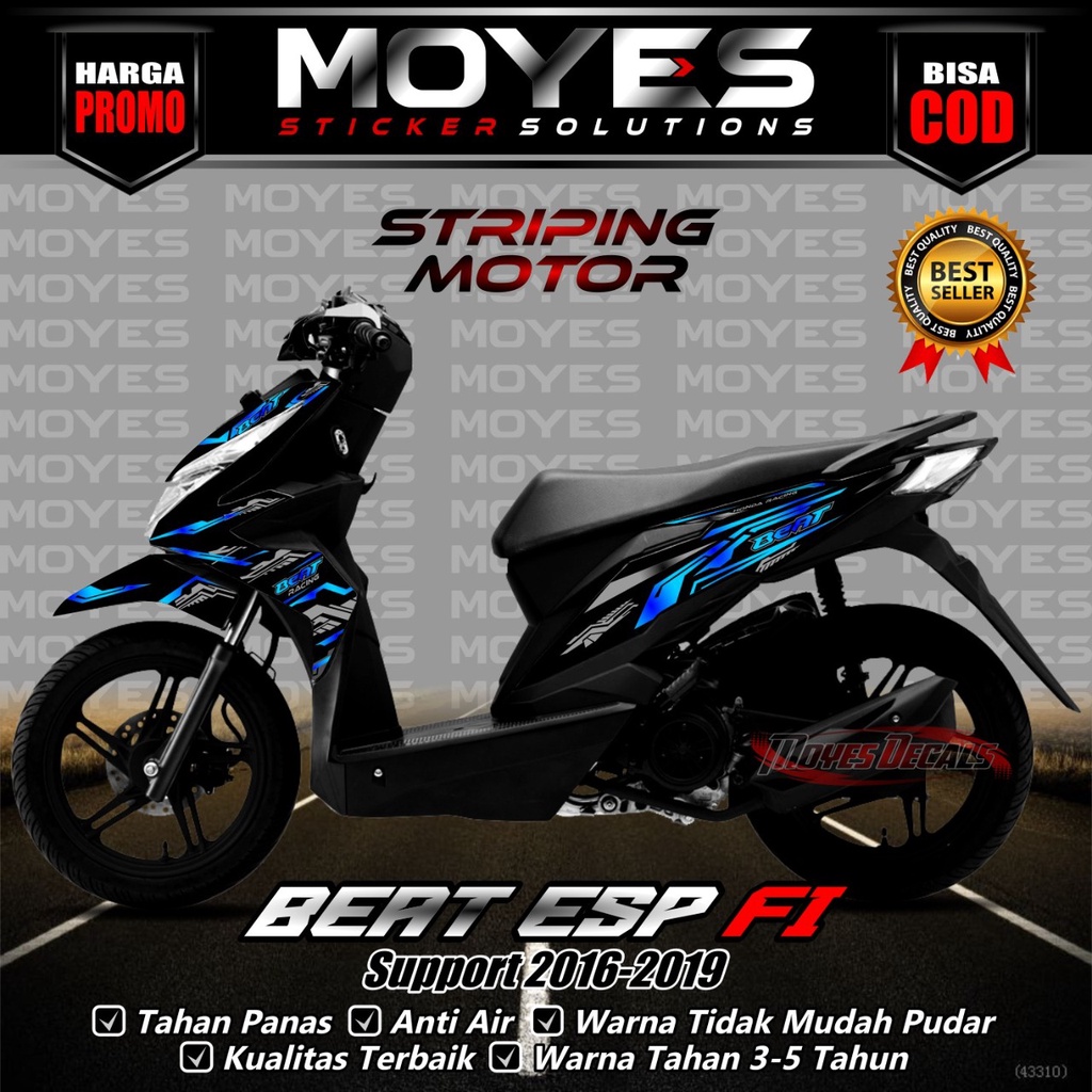 Striping Stiker Honda Beat esp New Fi 2016 - 2019 Biru Variasi Corak Matrik Line Keren