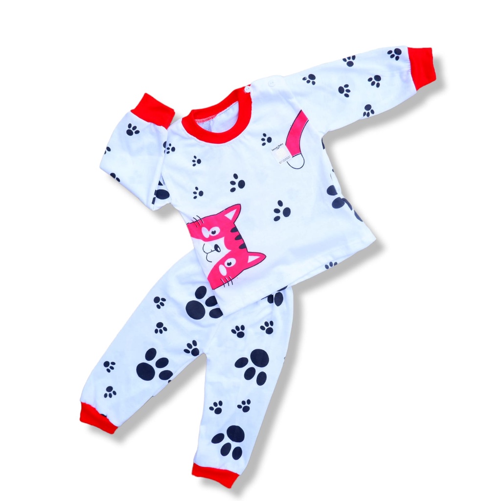 Setelan Panjang Bayi Kancing Pundak SNI 3-18 Bulan Seruni Baby Motif Cat walk