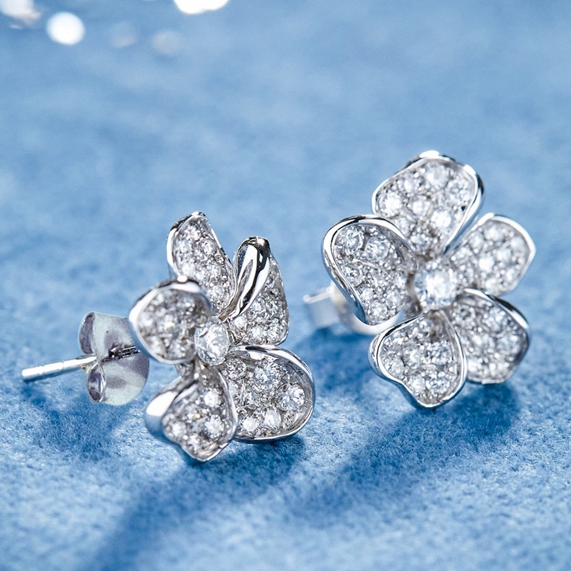 Bunga Berbentuk Anting Pejantan Wanita Dengan Cubic Zirconia Putih Bling Pengantin Akad Pernikahan Pesta Fashion Perhiasan
