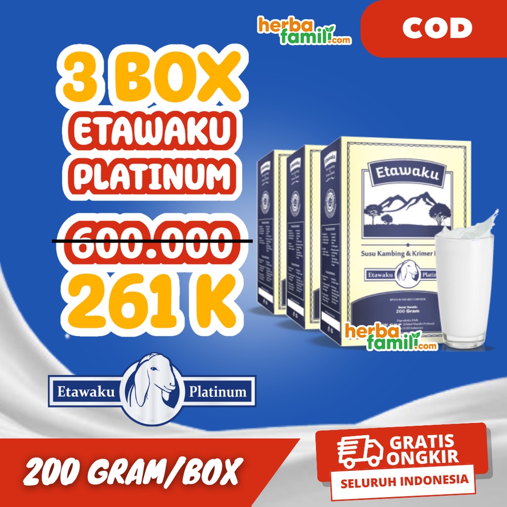 3 BOX HARGA PROMO ETAWAKU PLATINUM 3 BOX Manfaat Membantu Mengatasi Masalah Pernapasan Dan Tulang Sendi Susu Kambing Etawa Premium Sesak Nafas Linu Linu Normal Kembali