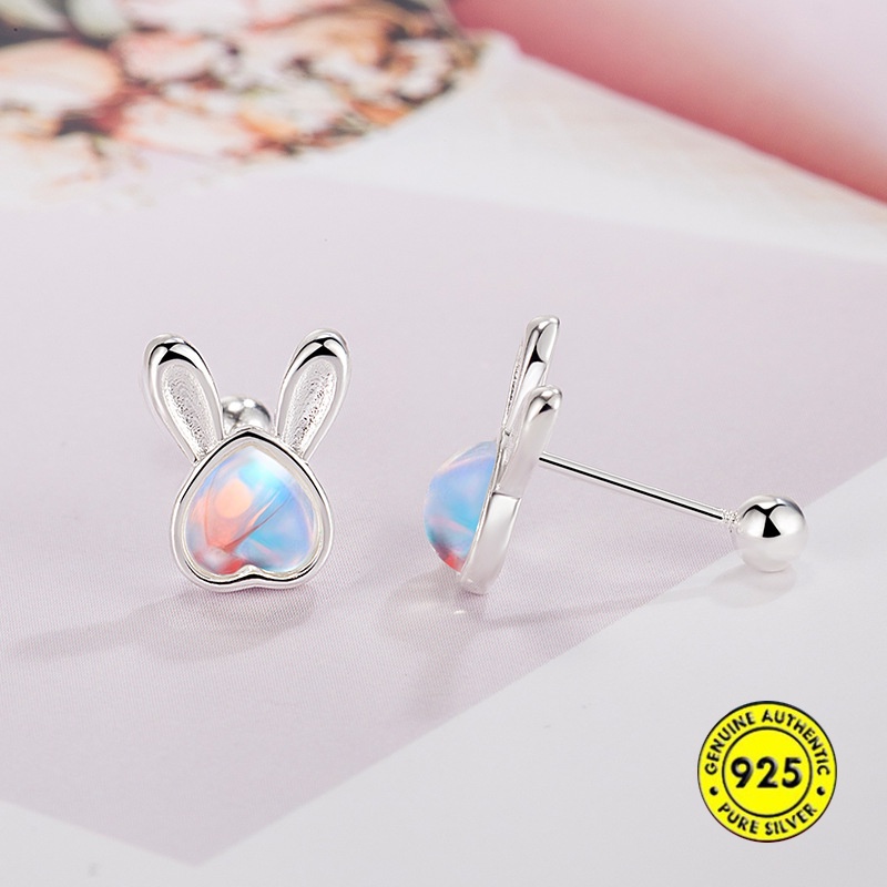 Anting Telinga Kelinci Moonstone Bentuk Hati Cute Screw Ear Lock Anti Hilang U1446