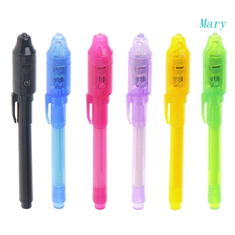 Mary 6Pcs/Set Pena Tinta Invisible Built in UV Light Magic Marker Untuk Keamanan Pulpen Digunakan