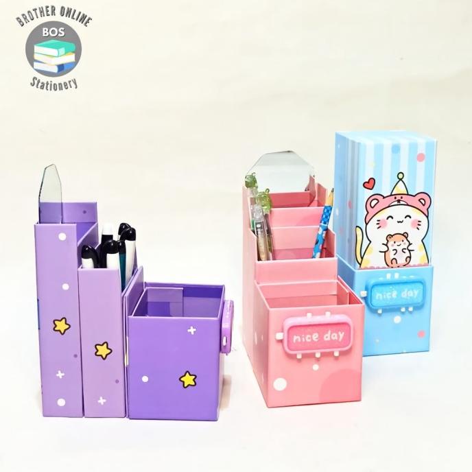 

BOS Kotak Pensil Karton Berdiri Tingkat Pin/Cermin/Pencil Box/Wadah