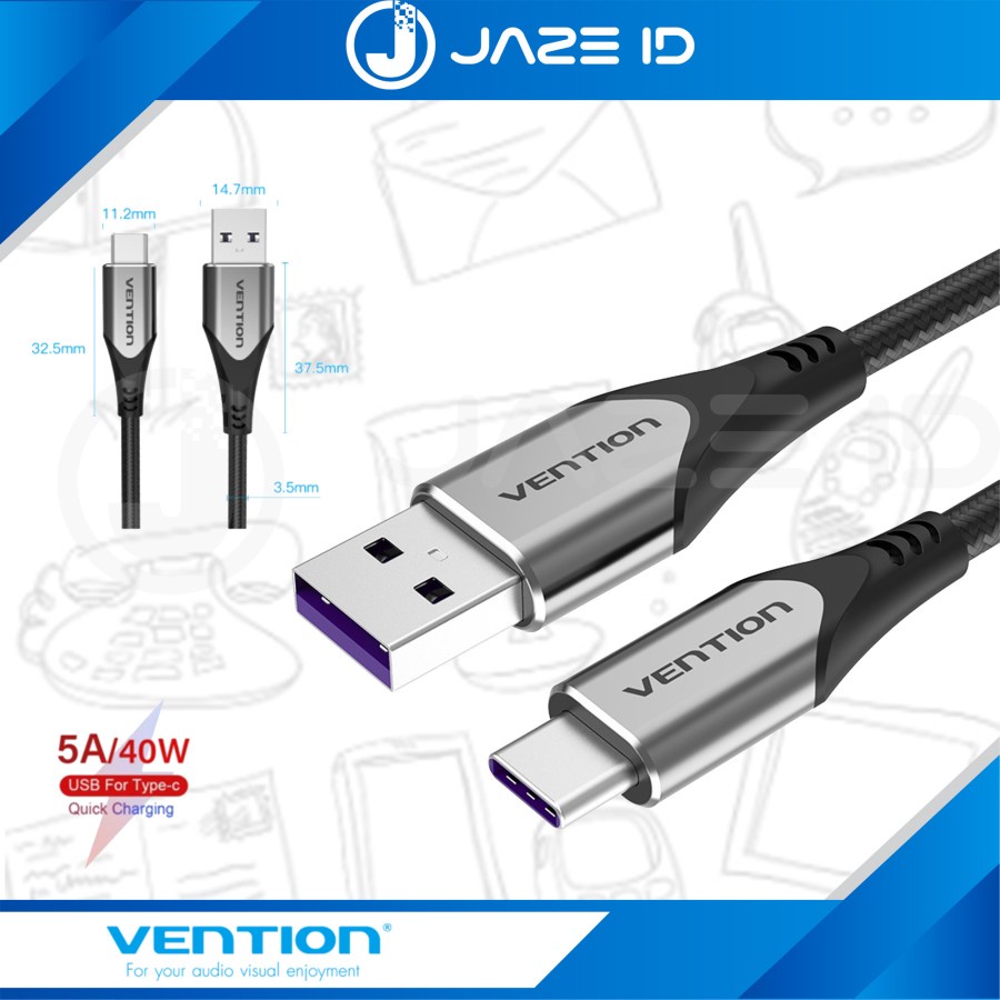 Vention Kabel Data USB Braided Type C 5A Fast Quick Charge 2M 3M